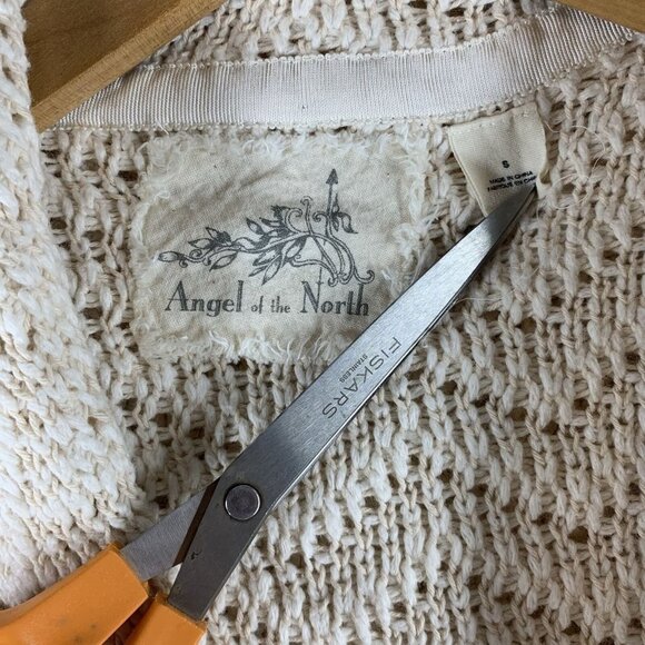 Angel of The North Ivory CHEVRON Fringe Cardigan Sweater Size Small - Picture 5 of 7